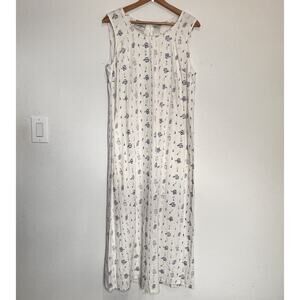 Cottagecore Dress Size 14 White Gardening Print Linen Blend Country Prairie VTG